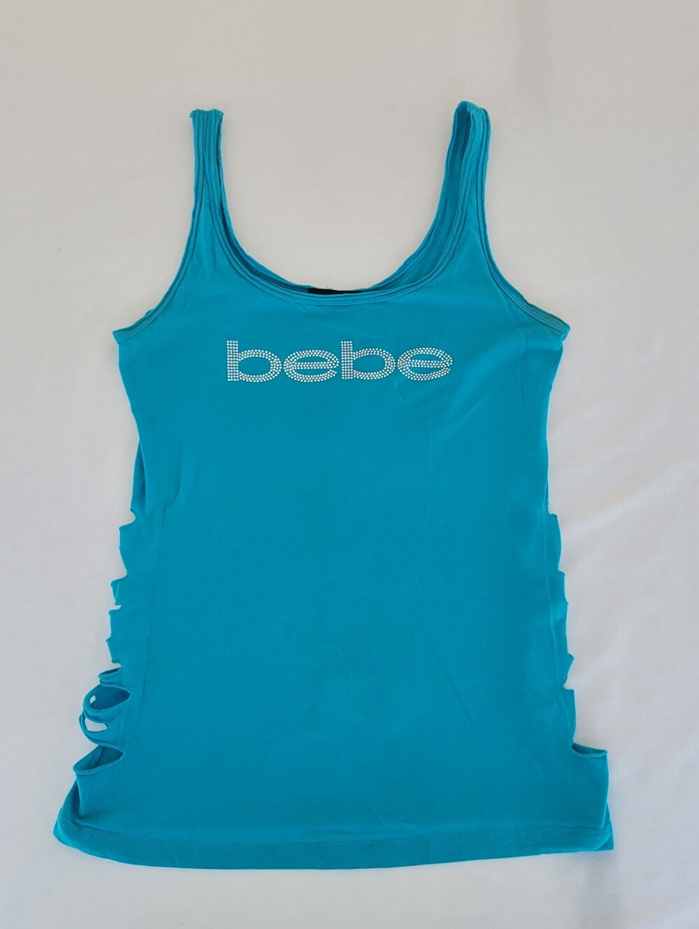 Bebe Vintage Y2K Turquoise Blue Rhineatone Tank Top Retro